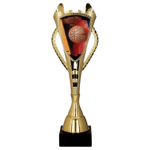 Puchar 7243 koszykówka z motywem piłki – nagroda na turnieje koszykarskie, zawody szkolne i rozgrywki ligowe. Dobry wybór dla drużyn i zawodników. Na podstawie znajduje się miejsce na tabliczkę z grawerem z nazwą turnieju, datą lub nazwiskiem zawodnika.