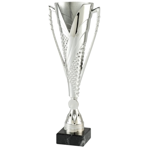 Puchar srebrny ET.448B.02.A – puchar wys. 36 cm z czaszą śr. 10 cm na czarnej podstawie marmurowej. Wykonany z plastiku, miejsce na emblemat. Idealna nagroda na zawody sportowe i uroczystości.