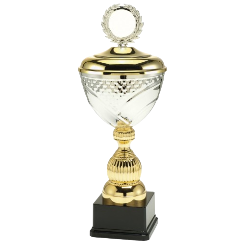 Puchar srebrny L1710B – elegancki puchar srebrno-złoty z przykrywką na czarnej podstawie. Miejsce na emblemat śr. 25/50 mm. Dostępny w dziesięciu rozmiarach. Idealna nagroda na zawody sportowe i uroczystości.
