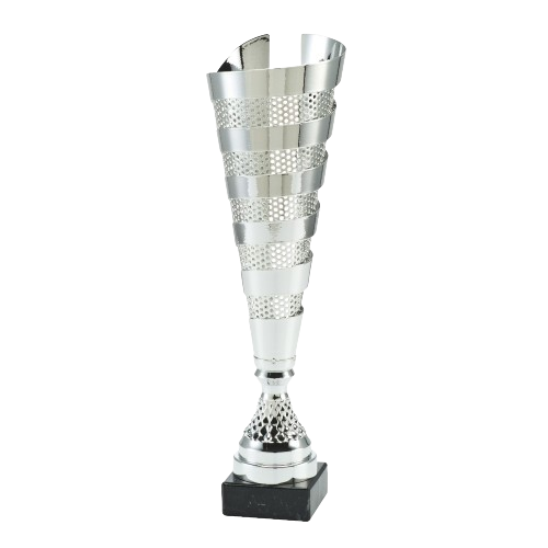 Puchar srebrny MT.113.02.B – wysoki puchar srebrny o stożkowej czaszy ze zdobnymi pasami, na czarnej podstawie marmurowej. Metalowa czasza, wysokość 395 mm. Idealna nagroda na zawody sportowe i uroczystości.