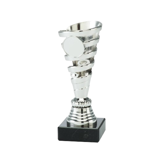 Puchar srebrny SET.333.02.A – puchar wys. 15,5 cm z czaszą śr. 6 cm na czarnej podstawie marmurowej. Wykonany z plastiku pokrytego srebrną powłoką, miejsce na emblemat śr. 25 mm. Idealna nagroda na zawody sportowe i uroczystości.