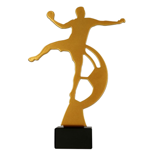 Metalowa statuetka piłki ręcznej ML-HAN (21 cm) na marmurowej podstawie. Efektowna nagroda dla zawodników i MVP turnieju. Tabliczka 42×22 mm z nadrukiem – idealna do personalizacji.