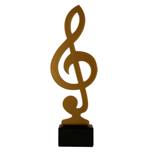 Statuetka metalowa Klucz Wiolinowy ML-MUS z motywem muzycznym. Idealna nagroda na konkursy muzyczne, festiwale, przeglądy wokalne i wydarzenia artystyczne. Metalowa statuetka na marmurowej podstawie z miejscem na tabliczkę z grawerem.