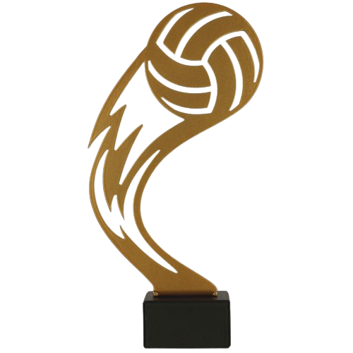 Statuetka metalowa ML-VOL: złoty motyw piłki siatkowej z dynamiczną falą na czarnej podstawie. Nagroda na turnieje, ligi i wyróżnienia MVP; personalizacja tabliczką z nadrukiem.