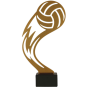 Statuetka metalowa ML-VOL: złoty motyw piłki siatkowej z dynamiczną falą na czarnej podstawie. Nagroda na turnieje, ligi i wyróżnienia MVP; personalizacja tabliczką z nadrukiem.