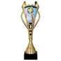 Złoty puchar plastikowy 7243/VOL do siatkówki na marmurowej podstawie, z tarczą z motywem piłki i siatki. Miejsce na tabliczkę z nadrukiem. Na turnieje szkolne i klubowe.