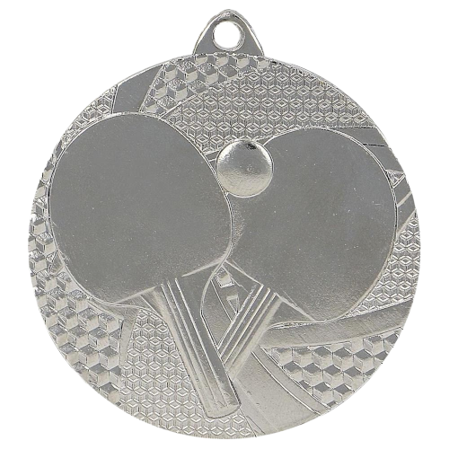 Srebrny medal tenis stołowy MMC7750/S – okrągły medal śr. 5 cm z motywem rakietki i piłeczki. Wykonany z metalu, grubość 2 mm. Idealna nagroda na turniej tenisa stołowego i ligę szkolną.