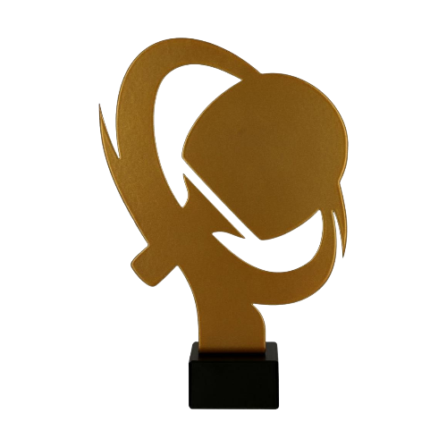 Statuetka metalowa ML-TAB Tenis Stołowy w złotym kolorze z motywem rakietki i piłeczki. Model na marmurowej podstawie sprawdzi się jako nagroda na turnieje, zawody i wyróżnienia sportowe. Miejsce na tabliczkę z nadrukiem.