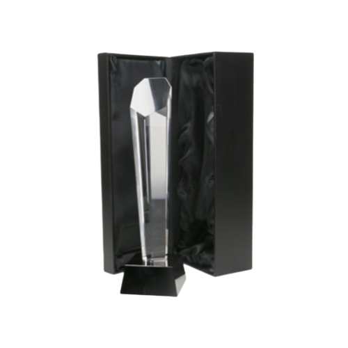 Statuetka szklana G003-30 z etui w komplecie to elegancka nagroda na jubileusze, gale i wyróżnienia firmowe. Smukła forma podkreśla prestiż upominku, a dołączone etui nadaje całości reprezentacyjny charakter.