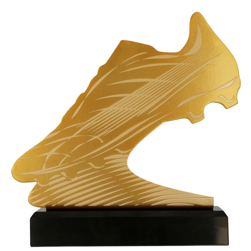 Statuetka metalowa MLV-SOC1  „But Piłkarza” 24,5 cm na marmurowej podstawie – idealna nagroda na turnieje piłkarskie. Miejsce na tabliczkę 190×25 mm z nadrukiem na nazwę drużyny, kategorię i datę.