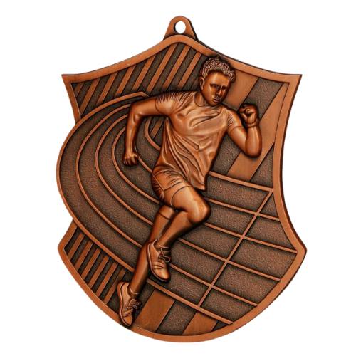 Brązowy medal dla biegacza MD8061 – miejsce III – metalowy medal sportowy z motywem biegacza. Doskonała nagroda na maraton, bieg uliczny lub szkolne zawody lekkoatletyczne.