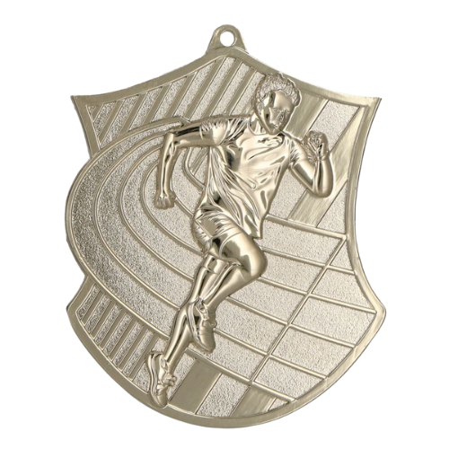 Srebrny medal dla biegacza MD8061 – miejsce II – metalowy medal sportowy z motywem biegacza. Doskonała nagroda na maraton, bieg uliczny lub szkolne zawody lekkoatletyczne.
