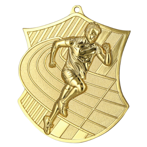 Złoty medal dla biegacza MD8061 – miejsce I – metalowy medal sportowy z motywem biegacza. Doskonała nagroda na maraton, bieg uliczny lub szkolne zawody lekkoatletyczne.