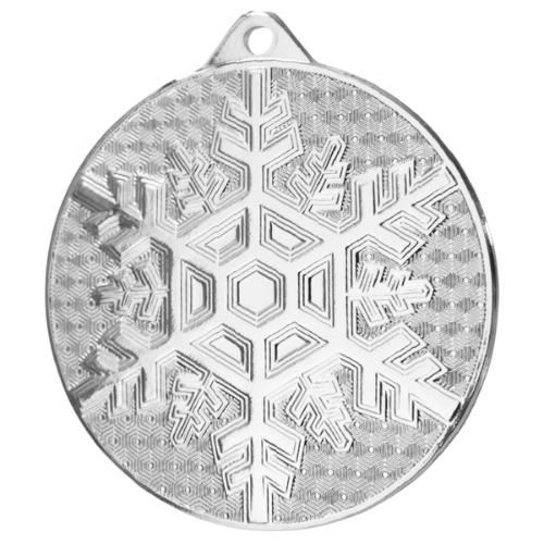 Srebrny medal sporty zimowe MMC48050/S – okrągły medal śr. 5 cm z motywem płatka śniegu. Wykonany z metalu, grubość 2 mm. Idealna nagroda na zawody sportów zimowych i ligę szkolną.