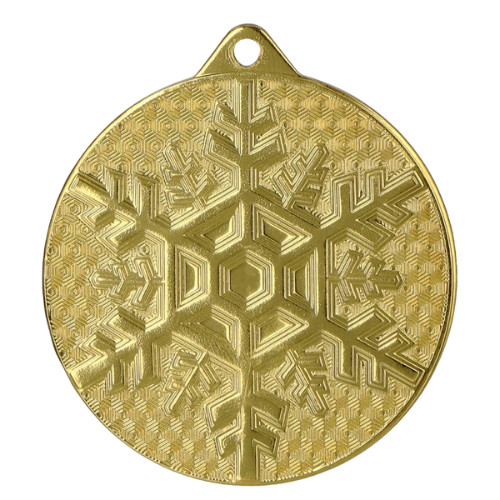 Złoty medal sporty zimowe MMC48050/G – okrągły medal śr. 5 cm z motywem płatka śniegu. Wykonany z metalu, grubość 2 mm. Idealna nagroda na zawody sportów zimowych i ligę szkolną.
