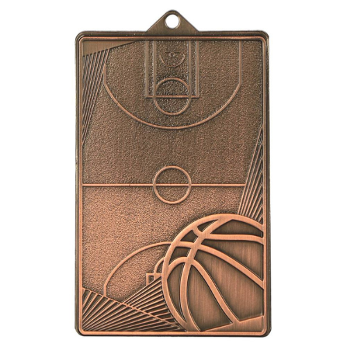 Brązowy medal koszykówka MMC7145/B – prostokątny medal 7×4,5 cm z motywem boiska i piłki. Idealna nagroda na turniej koszykówki i ligę szkolną.