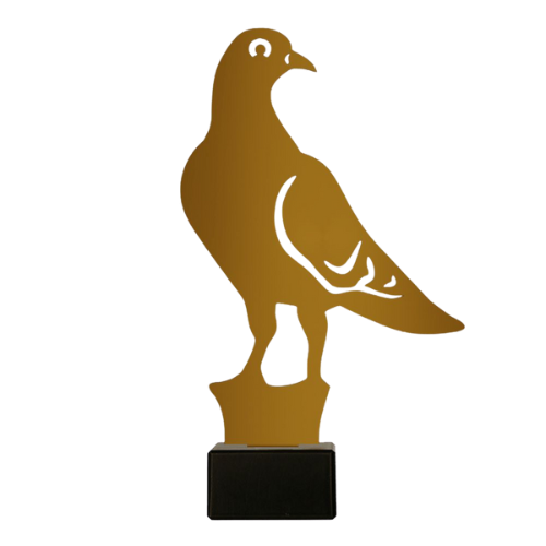 Statuetka z gołębiem ML-DOVE2 metalowe trofeum dla hodowców gołębi pocztowych. Idealna nagroda na loty gołębi, wystawy i konkursy hodowlane. Elegancka statuetka z marmurową podstawą i miejscem na tabliczkę z grawerem dla zwycięzców.