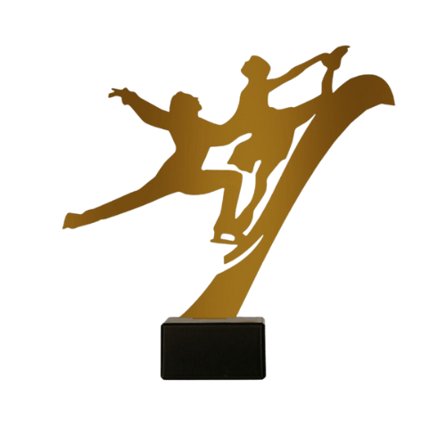 Statuetka ML-FSK2 łyżwiarstwo figurowe z sylwetką pary wykonującej figurę na lodzie. Dobra nagroda na zawody łyżwiarskie, turnieje klubowe i pokazy na lodzie. Marmurowa podstawa oraz miejsce na tabliczkę z grawerem z nazwą wydarzenia lub kategorii.