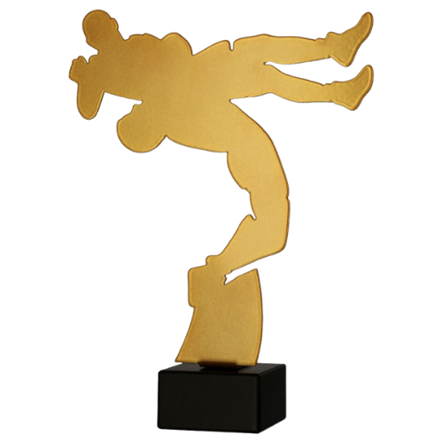 Metalowe trofeum ML-WRE z marmurową podstawą – Zapasy przedstawia dynamiczny motyw zawodników w akcji. Złoty model na ciemnej podstawie sprawdzi się jako nagroda na turnieje, zawody i wydarzenia związane z zapasami. Miejsce na tabliczkę z nadrukiem.