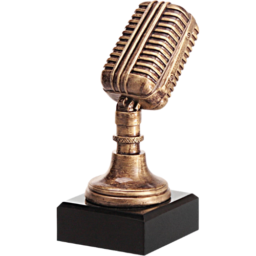 Statuetka RFST2079/BR motywem klasycznego mikrofonu w stylu retro. Sprawdzi się jako nagroda na konkursy wokalne, festiwale muzyczne i wydarzenia sceniczne. Na podstawie można umieścić tabliczkę z grawerem z nazwą wydarzenia lub kategorią nagrody.