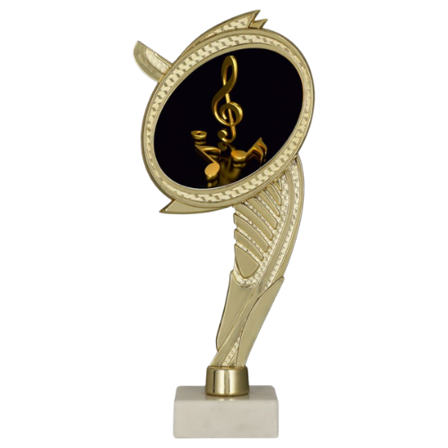 Trofeum WING-WM/MUS z motywem muzycznym przedstawiającym klucz wiolinowy i nuty. Odpowiednie jako nagroda na konkursy wokalne, festiwale muzyczne, przeglądy piosenki i wydarzenia artystyczne. Na podstawie można umieścić tabliczkę z personalizacją.