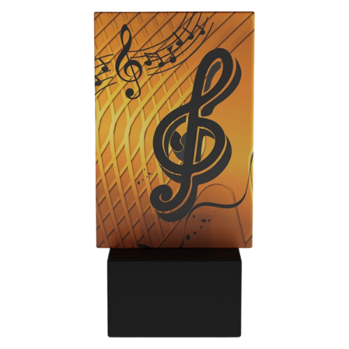 Szklane trofeum AG1-12/MUS Muzyka z motywem klucza wiolinowego i nut. Odpowiednie jako nagroda na konkursy wokalne, festiwale muzyczne, przeglądy piosenki i wydarzenia artystyczne. Na marmurowej podstawie można umieścić tabliczkę z grawerem.