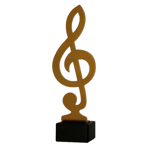 Statuetka metalowa Klucz Wiolinowy ML-MUS z motywem muzycznym. Idealna nagroda na konkursy muzyczne, festiwale, przeglądy wokalne i wydarzenia artystyczne. Metalowa statuetka na marmurowej podstawie z miejscem na tabliczkę z grawerem.