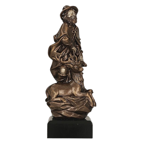 Statuetka odlewana Święty Hubert RFST3011/BR z motywem myśliwskim. Idealna nagroda dla myśliwych, kół łowieckich oraz na konkursy i wydarzenia łowieckie. Statuetka w kolorze brązu z miejscem na tabliczkę z grawerem z nazwą wydarzenia lub dedykacją.
