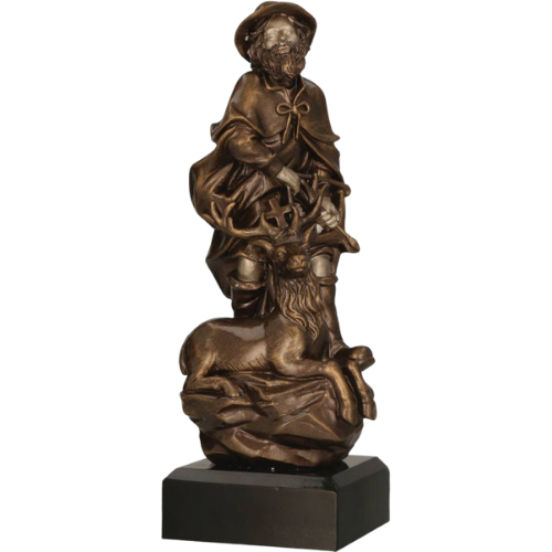Statuetka odlewana Święty Hubert RFST3011/BR z motywem myśliwskim. Idealna nagroda dla myśliwych, kół łowieckich oraz na konkursy i wydarzenia łowieckie. Statuetka w kolorze brązu z miejscem na tabliczkę z grawerem z nazwą wydarzenia lub dedykacją.