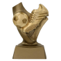 Statuetka RP4010 piłkarska „Złoty Gol” – odlewana złota figurka buta z piłką, elegancka nagroda na turnieje, ligi i dla najlepszego strzelca. Wys. 10 cm, miejsce na tabliczkę z nadrukiem. Symbol: RP4010