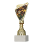Puchar plastikowy 9297/SOC6 złoty – piłka nożna, tarcza z motywem piłki w „ognistej” grafice na złotym trzonie i marmurowej podstawie; idealny na turnieje, ligi i zakończenie sezonu. Tabliczka z nadrukiem. Symbol: 9297/SOC6