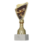 Puchar plastikowy 9297/SOC7-A złoty – piłka nożna, tarcza z efektowną grafiką bramkarskiej parady na złotym trzonie i marmurowej podstawie; idealny na turnieje, ligi i zakończenie sezonu. Tabliczka z nadrukiem. Symbol: 9297/SOC7-A