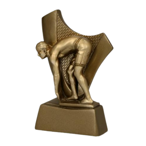 Figurka odlewana Pływanie RP4018 (10 cm, szer. 6,5 cm) – dynamiczna sylwetka pływaka na solidnej podstawie, idealna na zawody i treningi. Miejsce na tabliczkę 45x22 mm z nadrukiem personalizacji.