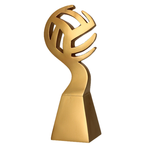 Statuetka odlewana siatkówka RP5012-23/G – wysokość 23 cm, szerokość 9,5 cm. Solidny odlew w złotym kolorze, idealna na turnieje i wyróżnienia. Miejsce na tabliczkę 62x40 mm z nadrukiem (personalizacja).