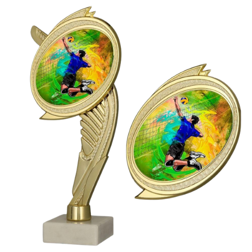Trofeum siatkarskie  WING-WM/VOL na marmurowej podstawie, wys. 22 cm. Tabliczka z nadrukiem (personalizacja). Sprawdzi się na turniejach, ligach i szkolnych rozgrywkach.