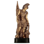 Statuetka odlewana RFST3025 Święty Florian w brązowym kolorze na ciemnej podstawie. Model strażacki z postacią patrona strażaków sprawdzi się jako nagroda, wyróżnienie lub upominek okolicznościowy. Miejsce na tabliczkę z nadrukiem.