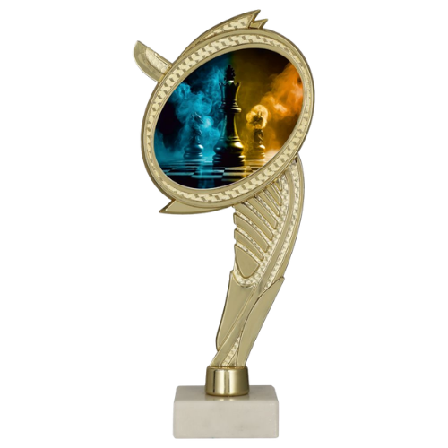 Trofeum plastikowe WING-WM/CHE na marmurowej podstawie – szachy z grafiką figur szachowych na kontrastowym tle. Lekki model sprawdzi się na turnieje, konkursy i wyróżnienia szachowe. Miejsce na tabliczkę z nadrukiem.