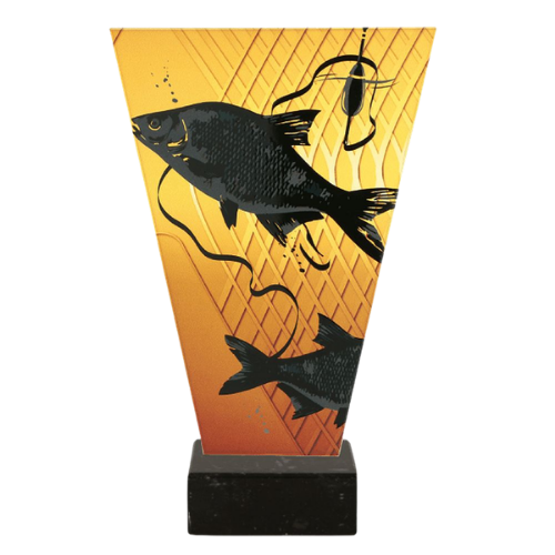 Trofeum V-Line VL1/FIS1/BK – Wędkarstwo Leszcz z wyrazistą grafiką ryby na złotym tle. Szklany model na marmurowej podstawie sprawdzi się jako nagroda na zawody, konkursy i wydarzenia wędkarskie. Miejsce na tabliczkę z nadrukiem.