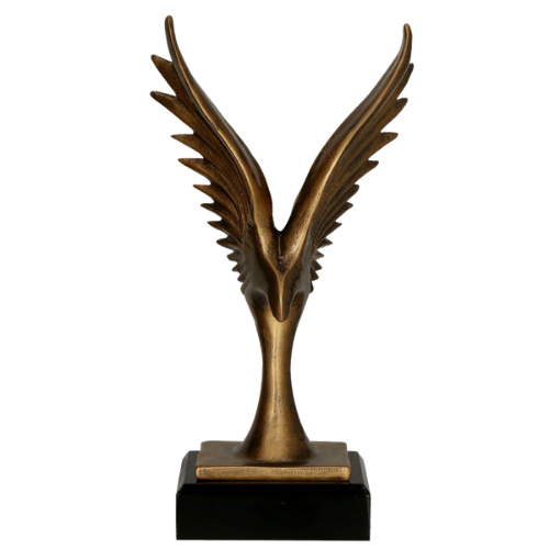 Statuetka odlewana RFST3046/BR Skrzydła Chwały w brązowym wykończeniu to elegancka, uniwersalna nagroda na gale, jubileusze i konkursy. Smukła forma ze skrzydłami podkreśla prestiż wyróżnienia. Miejsce na tabliczkę z nadrukiem.