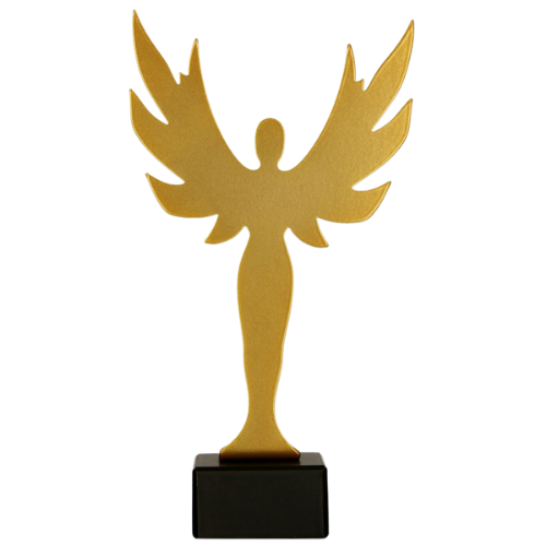 Statuetka metalowa ML-VIC Wiktoria w złotym kolorze to elegancka, uniwersalna nagroda na gale, konkursy i jubileusze. Motyw postaci ze skrzydłami podkreśla prestiż wyróżnienia. Miejsce na tabliczkę z nadrukiem.