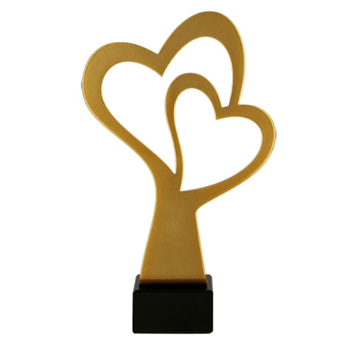 Statuetka metalowa ML-HEA Złote Serca to symboliczna nagroda na jubileusze, podziękowania i wydarzenia okolicznościowe. Motyw dwóch serc podkreśla wyjątkowy charakter wyróżnienia. Miejsce na tabliczkę z nadrukiem.
