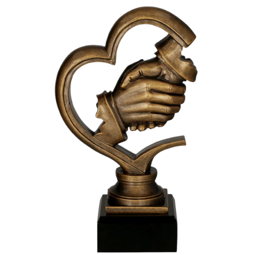 Statuetka odlewana RFST3047/BR Serdeczny Uścisk Dłoni to symboliczna nagroda na podziękowania, jubileusze i wyróżnienia biznesowe. Motyw serca i uścisku dłoni podkreśla współpracę oraz zaufanie. Miejsce na tabliczkę z nadrukiem.
