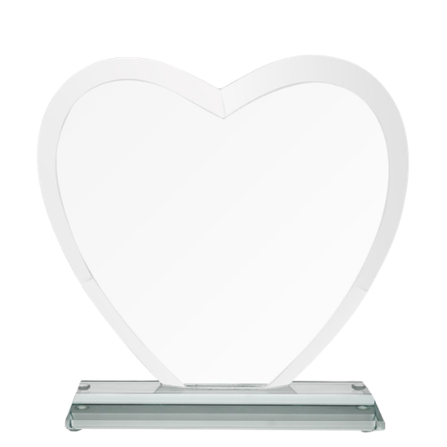Statuetka szklana serce G031 – elegancka nagroda ze szkła w kształcie serca na podstawce. Idealna na grawer – prezent ślubny, rocznicowy lub dla pracownika. W komplecie z niebieskim satynowym etui.