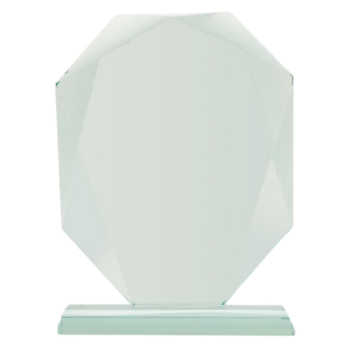 Statuetka szklana fazowana G042 – eleganckie trofeum ze szkła z efektownym fazowaniem krawędzi na szklanej podstawce. Idealna na grawer – nagroda firmowa, sportowa lub upominek. W komplecie z czarnym etui.