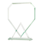 Statuetka szklana G048 – oryginalne trofeum ze szkła z geometryczną podstawą w kształcie trójkątów. Wys. 22 cm, szer. 16,5 cm, grub. 1 cm. Idealna na grawer – ekskluzywna nagroda lub upominek firmowy. Z niebieskim etui.