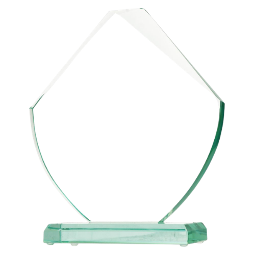 Statuetka szklana G049 – efektowne trofeum ze szkła w kształcie diamentu na podstawce. Wys. 23 cm, szer. 20 cm, grub. 2 cm. Idealna na grawer – prestiżowa nagroda firmowa lub sportowa. W komplecie z niebieskim satynowym etui.