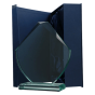 Statuetka szklana G049 – efektowne trofeum ze szkła w kształcie diamentu na podstawce. Wys. 23 cm, szer. 20 cm, grub. 2 cm. Idealna na grawer – prestiżowa nagroda firmowa lub sportowa. W komplecie z niebieskim satynowym etui.