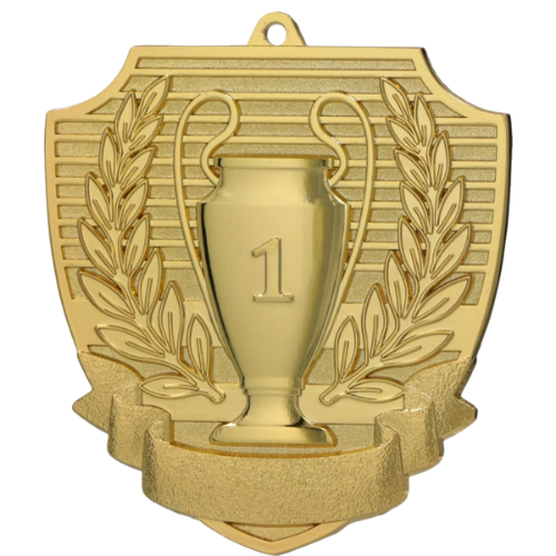 Medal złoty MD8056/G – miejsce I – metalowy medal sportowy z pucharem i wieńcem laurowym, śr. 7 cm. Pasuje do wstążek 11 i 22 mm. Prestiżowa nagroda na zawody sportowe i turnieje.