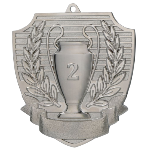 Medal srebrny MD8056/S – miejsce II – metalowy medal sportowy z pucharem i wieńcem laurowym, śr. 7 cm. Pasuje do wstążek 11 i 22 mm. Idealna nagroda na zawody sportowe i turnieje.