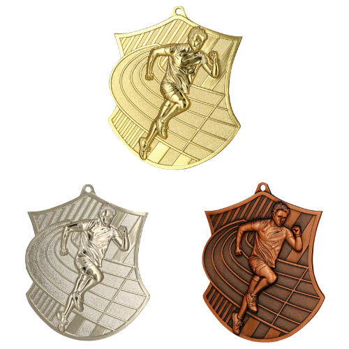 Medale dla biegaczy MD8061 złoty srebrny brązowy – zestaw metalowych medali sportowych z motywem biegacza. Idealna nagroda na maraton, bieg uliczny, zawody szkolne i lekkoatletyczne. Dostępne w trzech kolorach.